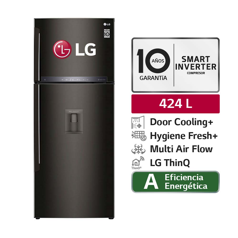 Refrigeradora LG GT44AGD Top Freezer Smart Inverter 424L Negro