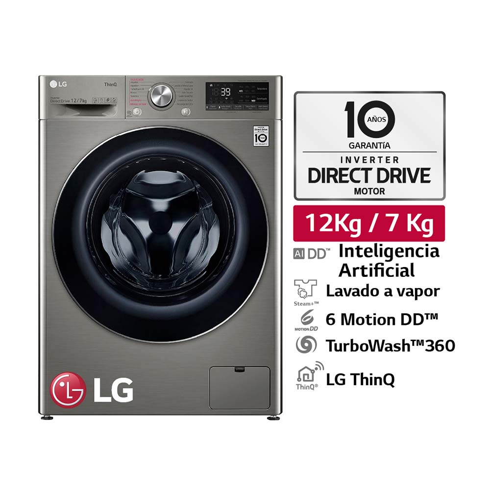 Lavaseca LG WD12PVC3S6C AI DD Carga Frontal 12/7 Kg Platino