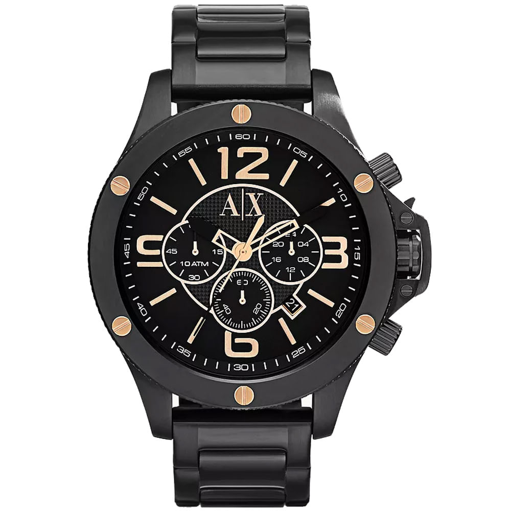 Reloj Armani Exchange AX1513 Para Hombre Fecha Cronómetro Acero Inoxidable Negro Dorado