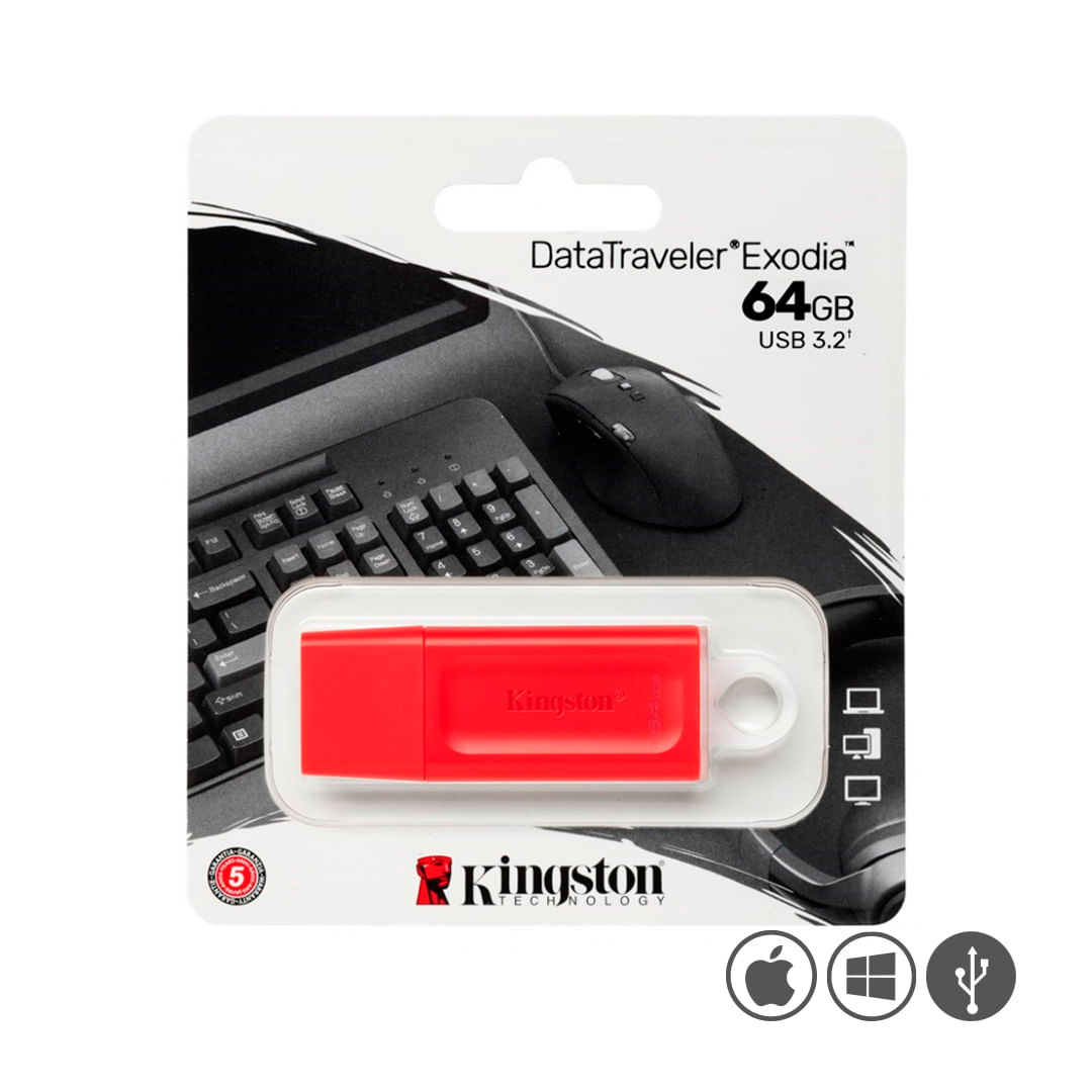 Memoria USB 3.2 Kingston Exodia 64GB - KC-U2G64-7GR Rojo