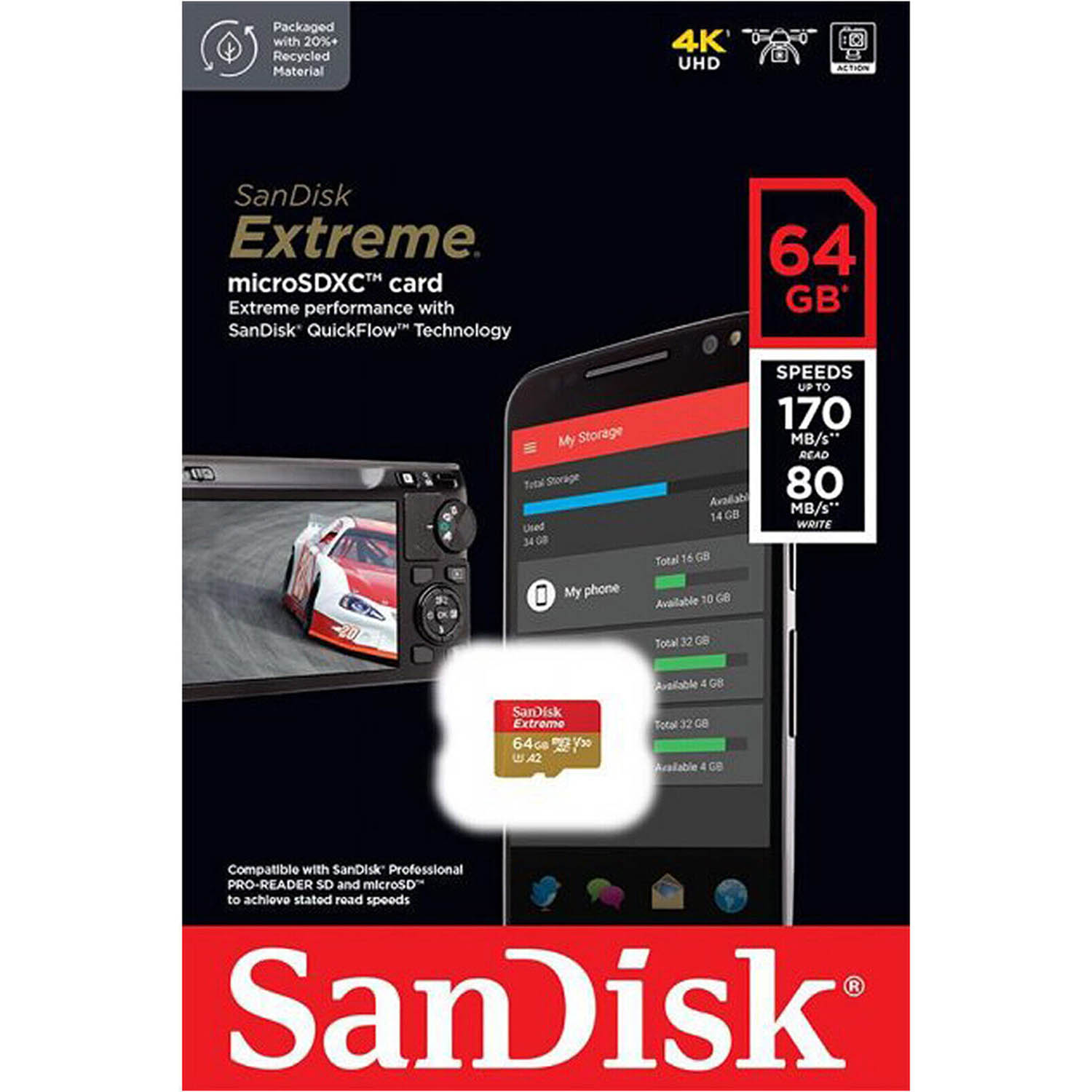 Memoria MicroSD Sandisk Extreme 64GB UHS-I Card U3 A2 170mbps
