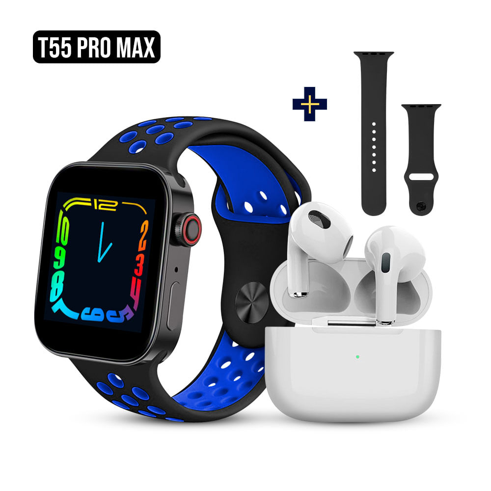 Smartwatch T55 PRO MAX Realiza llamadas y Audífonos Bluetooth Azul