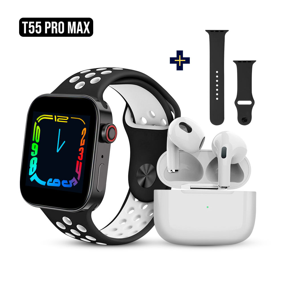 Smartwatch T55 PRO MAX Realiza llamadas y Audífonos Bluetooth Negro