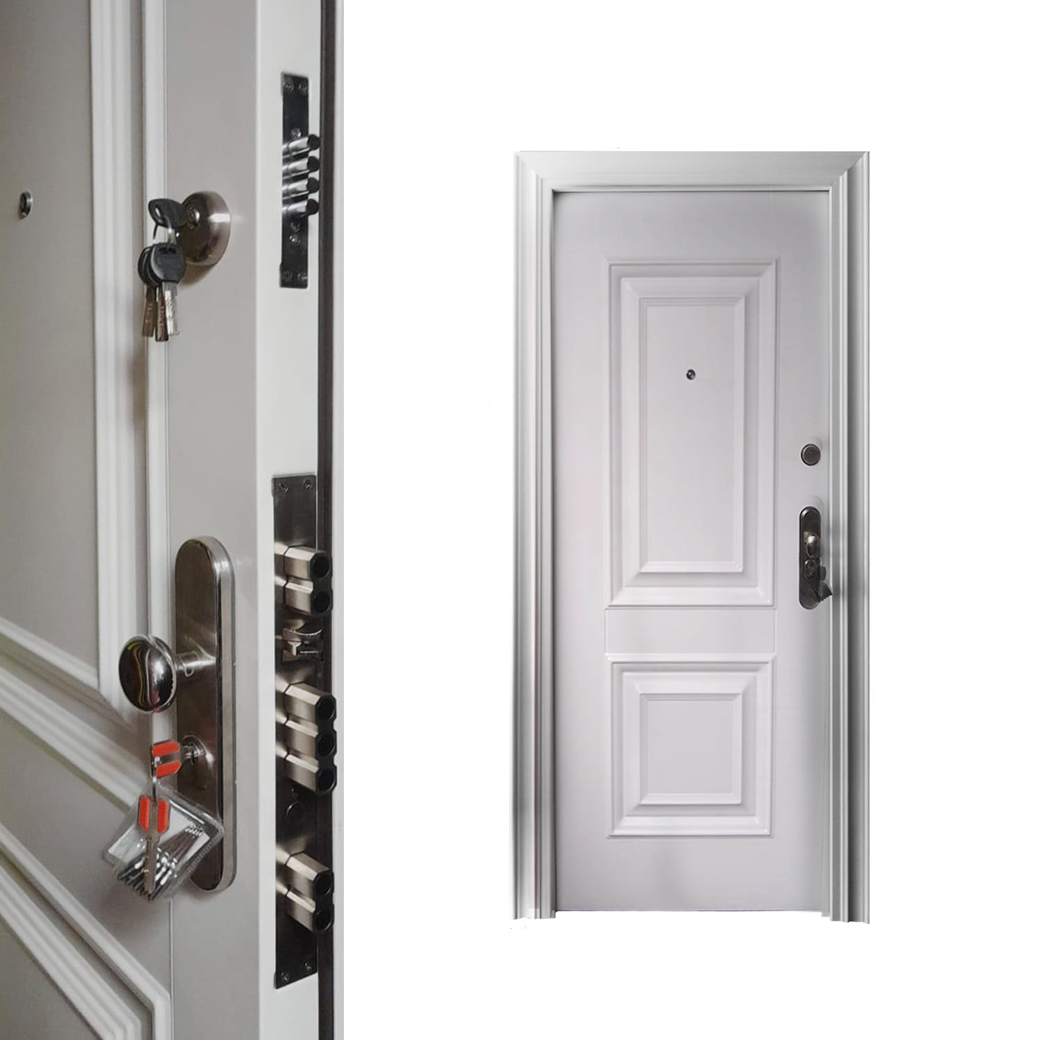 Puerta de Acero de Seguridad Rino Doors Modelo Sapa Light Color blanco 89cm x 209cm con Apertura L