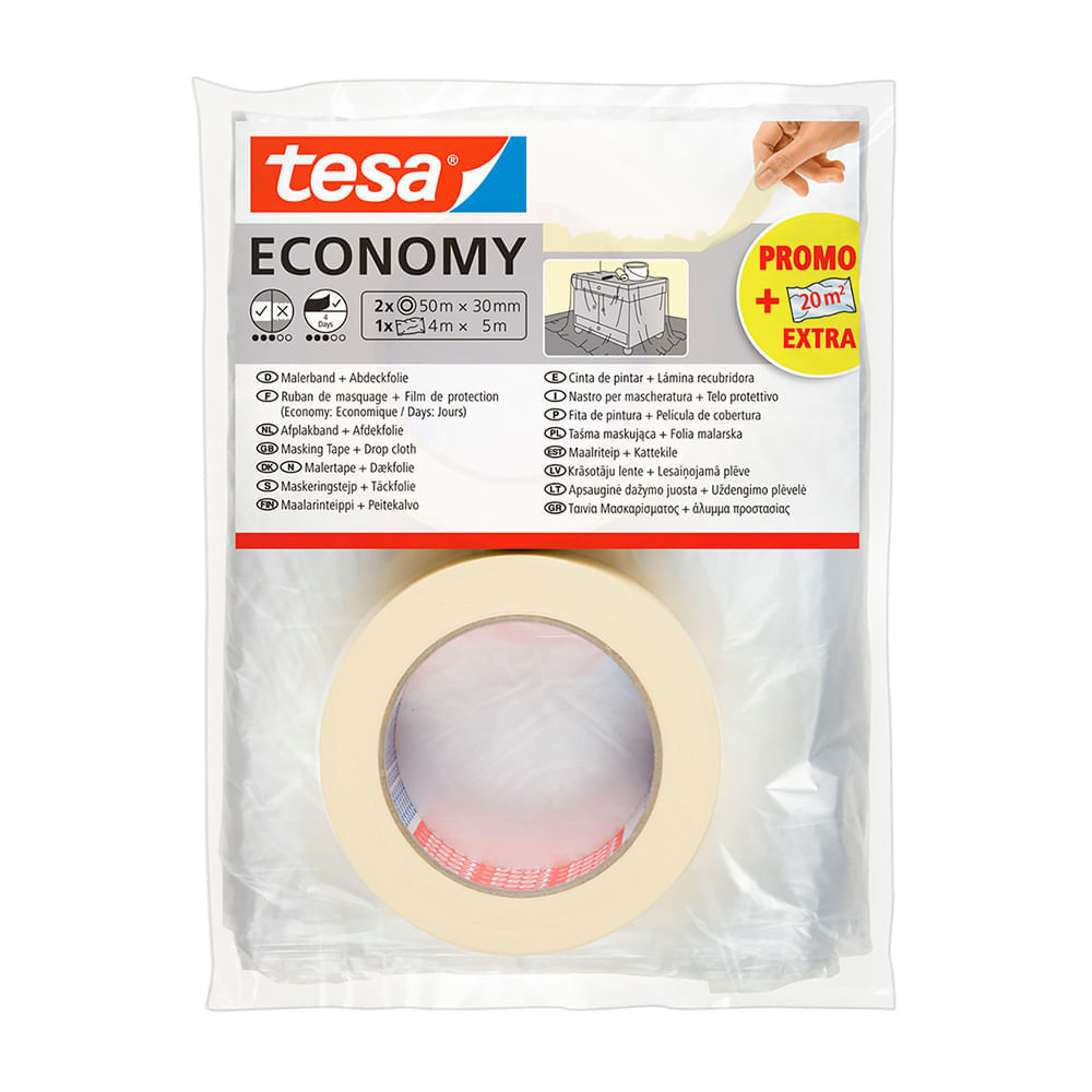 Cinta Masking Tape 50mx30mm + Plástico Protector 4m Tesa