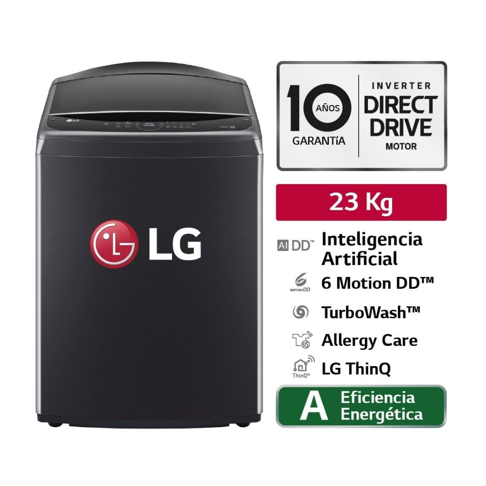 Lavadora LG WT23PBVS6 AI DD Carga Superior 23kg Negro Plateado
