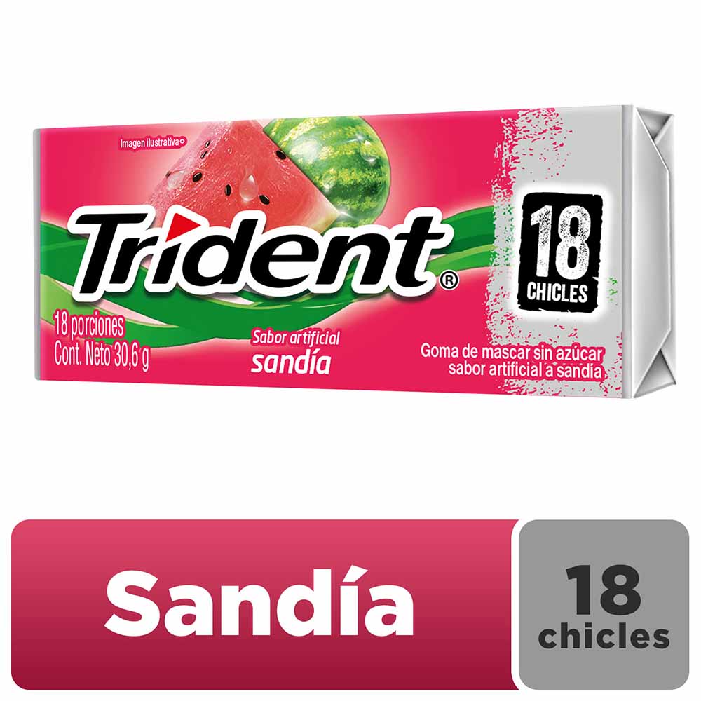 Chicle TRIDENT Sin Azúcar sabor Sandía Envase 18un