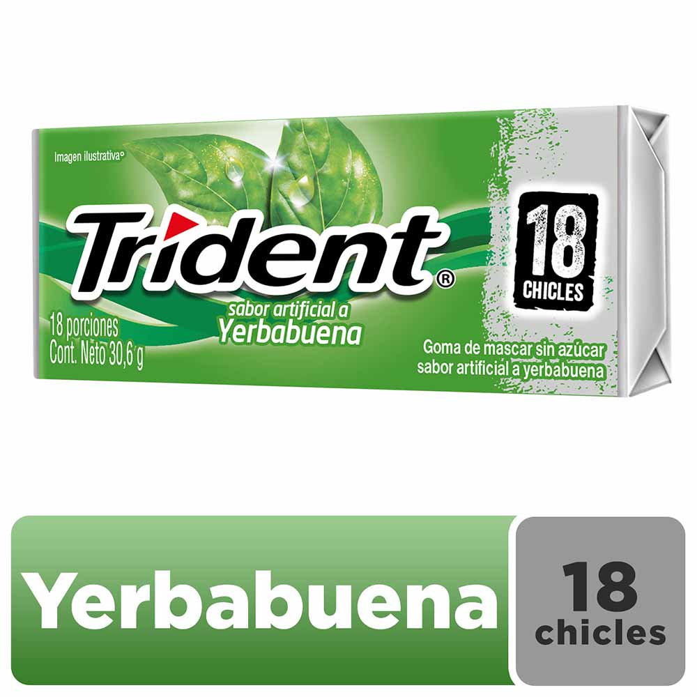 Chicle TRIDENT Sin Azúcar sabor Hierbabuena Envase 18un