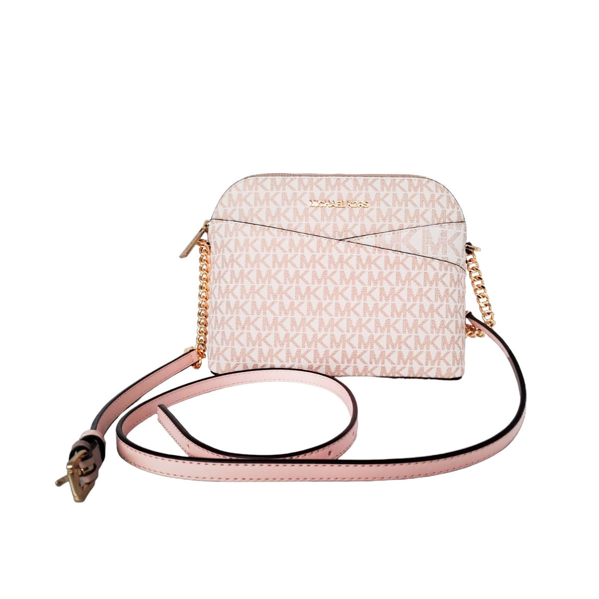 Michael Kors Bolso Crossbody Medium Dome Jet Set Vainilla con Patrón Rosa