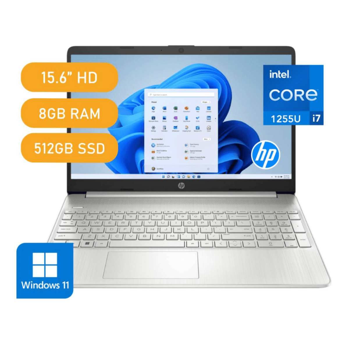 LAPTOP HP 15-DY5009LA Intel Core i7 1255U 1.7GHz hasta 4.7GHz 8GB 512 GB SSD 15.6" HD Windows 11