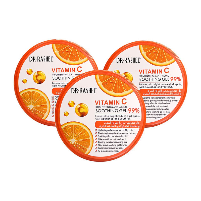 Vitamina c Gel Calmante Iluminador y Antienvejecimiento 99% Dr Rashel 300 Gramos 3 Unidades