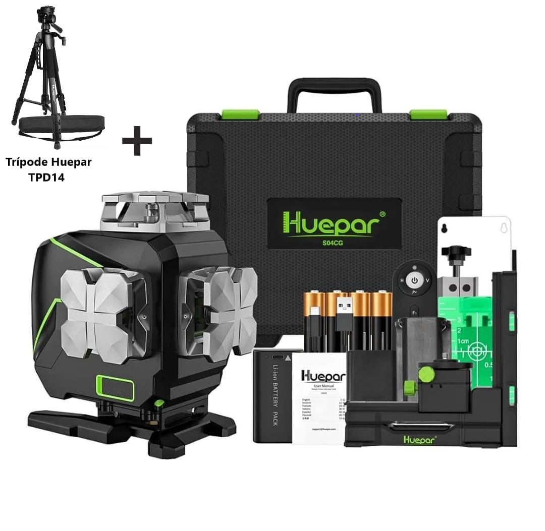 Nivel láser verde Huepar S04CG 16 LINEAS +Trípode Huepar(Pantalla LCD)