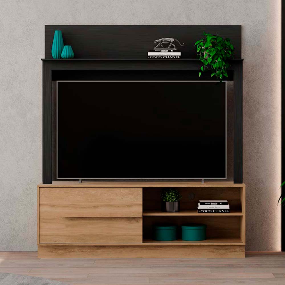 COMBO Mueble de sala modular Orange: Marco Simple 156x120cm Negro + Mesa TV 1 puerta corrediza Maple