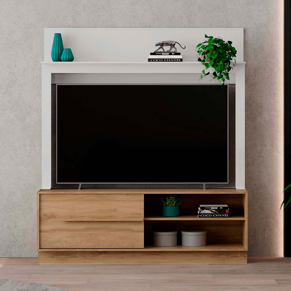 COMBO Mueble de sala modular Orange: Marco Simple 156x120cm Blanco + Mesa TV 1 puerta corrediza Maple