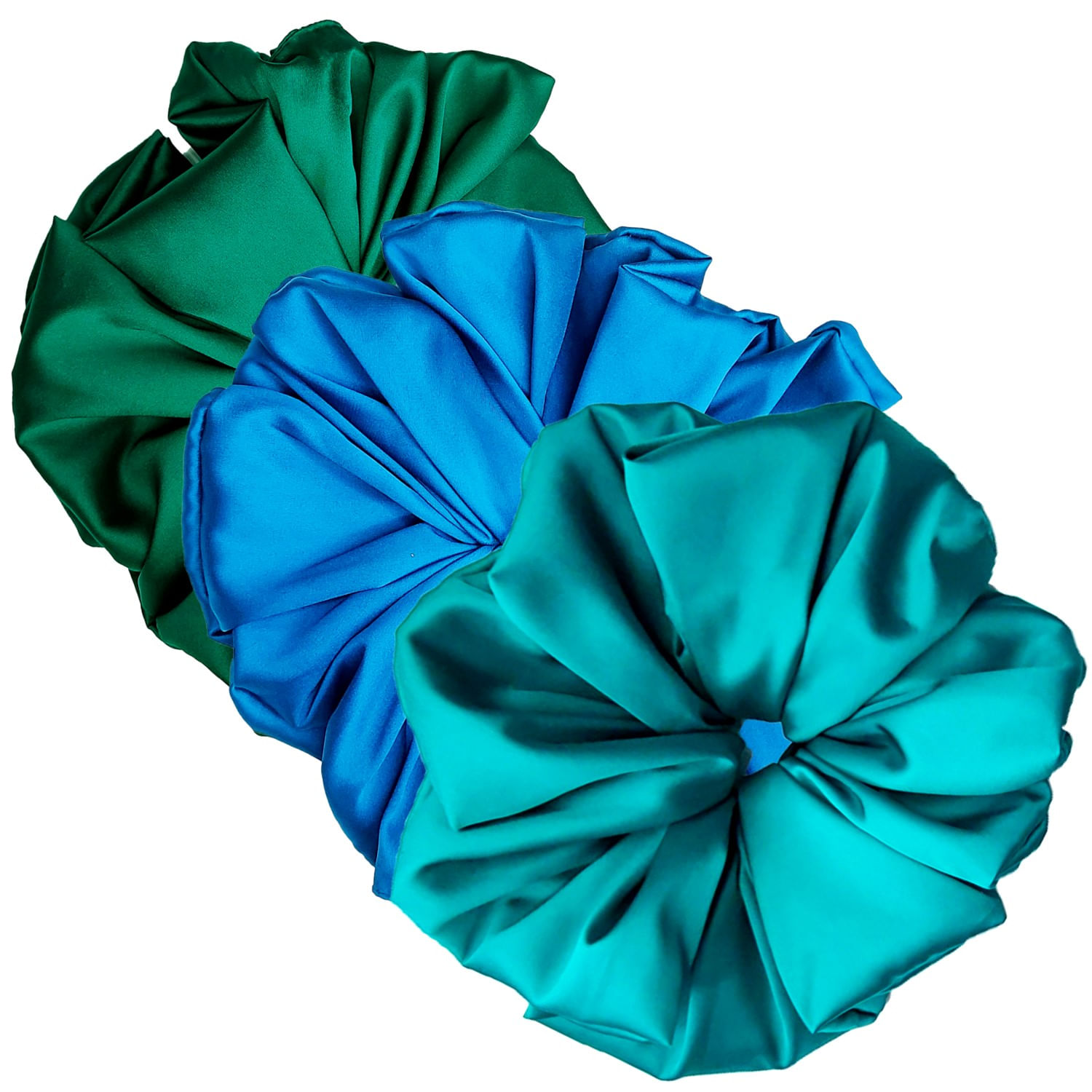 Set Oceano Silk Scrunchie 100 Seda Tamaño Gigante XXXL Color Verde Azul