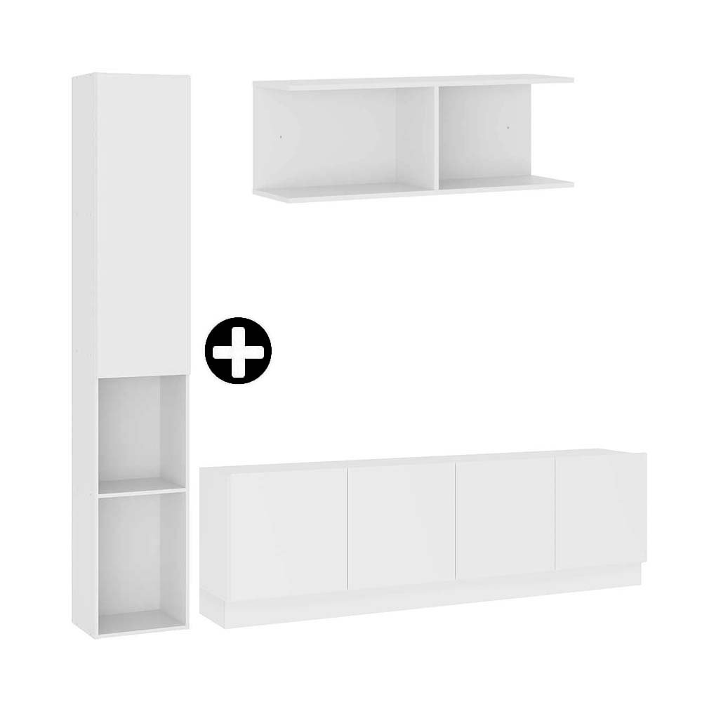 COMBO Mueble de sala modular Orange: Estante con puerta 175cm + Mesa TV 4 puertas + Repisa 78cm Blanco