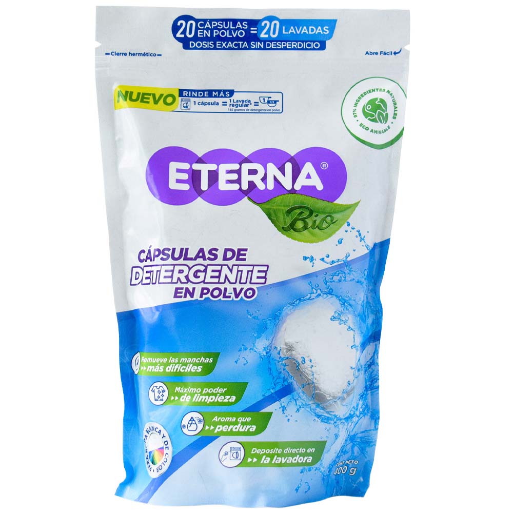 Detergente Cápsulas en Polvo ETERNA Bio Doypack 20un