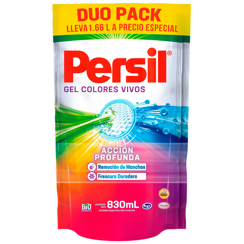 Detergente Líquido PERSIL Gel Colores Vivos 830ml Pack 2un