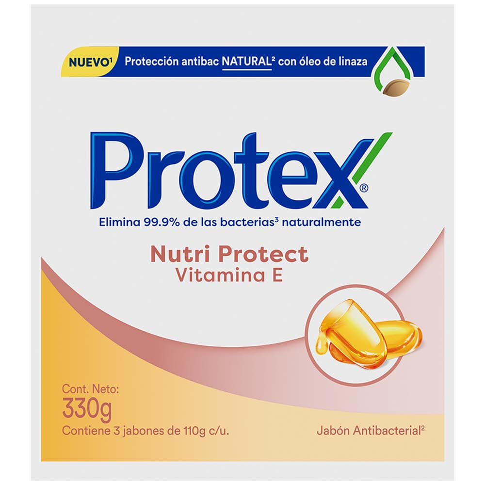 Jabón Antibacterial PROTEX Nutri Protect Vitamina E 110g Paquete 3un