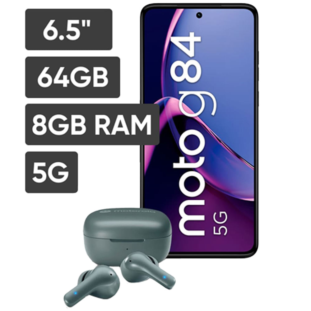 Smartphone MOTOROLA G84 6.5" 8GB 64GB 50MP+8MP Negro + Audífonos Moto Buds 135