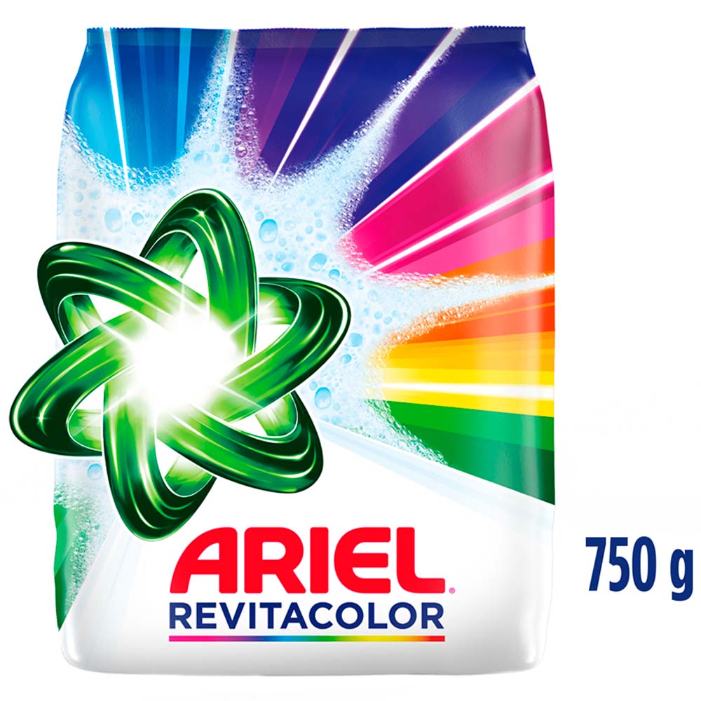 Detergente en Polvo Ariel Revitacolor para Lavar Ropa Blanca y de Color 750g
