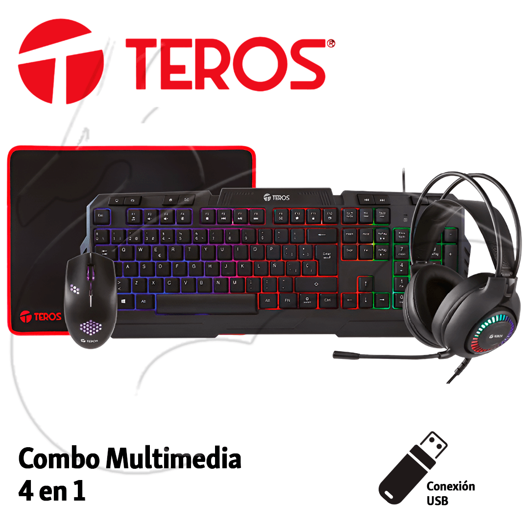 Kit 4 en 1 Teros TE-4063N Teclado Multimedia Mouse Headset Mouse Pad