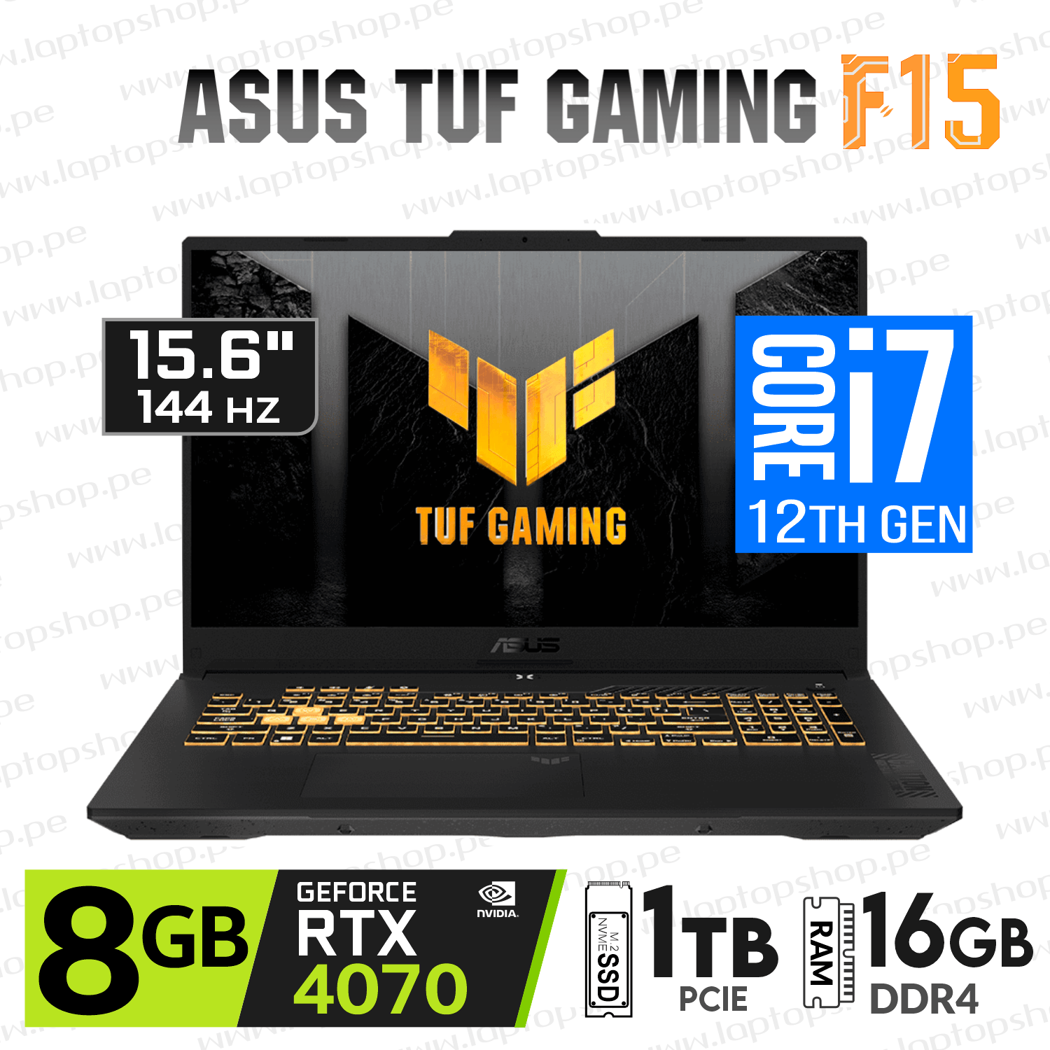 Asus TUF Gaming FX507ZI-F15, Intel Core i7 12700H Ram 16Gb 1TB SSD Video RTX 4070 8GB 15.6 FHD 144Hz