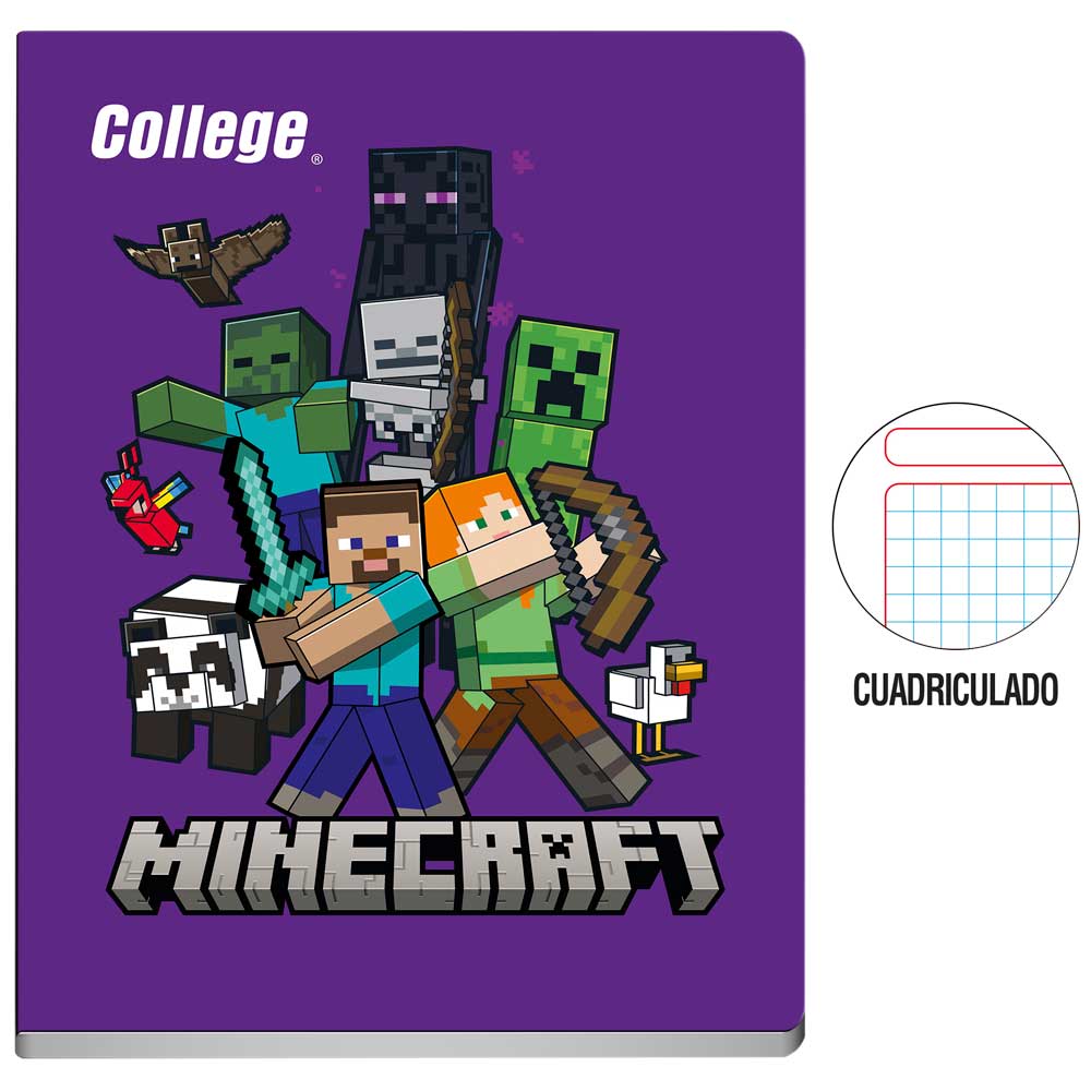 Cuaderno Deluxe Grapados COLLEGE Cuadriculado 80hj Minecraft (Modelos Aleatorios)