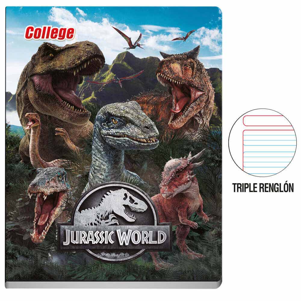 Cuaderno Deluxe Grapados COLLEGE Triple Renglón 80hj Jurassic (Modelos Aleatorios)