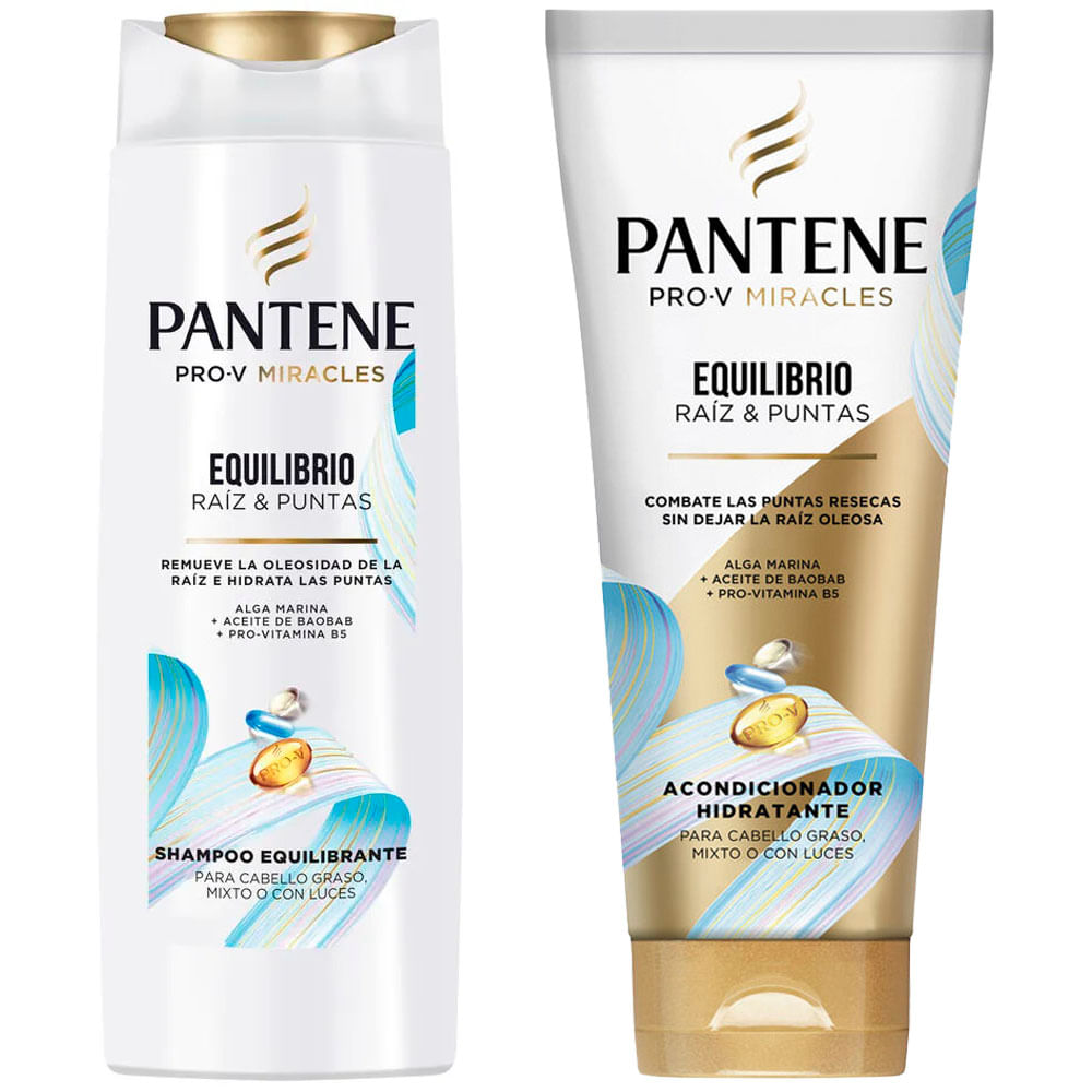 Pack PANTENE Shampoo Pro-V Miracles Equilibrio Raíz y Puntas Frasco 300ml + Acondicionador Hidratante 250ml