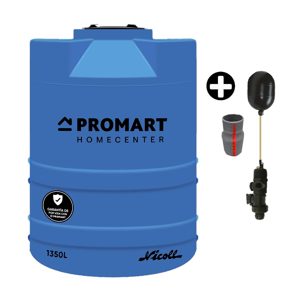 Cisterna de agua Promart 1350 litros Azul + Kit de accesorios