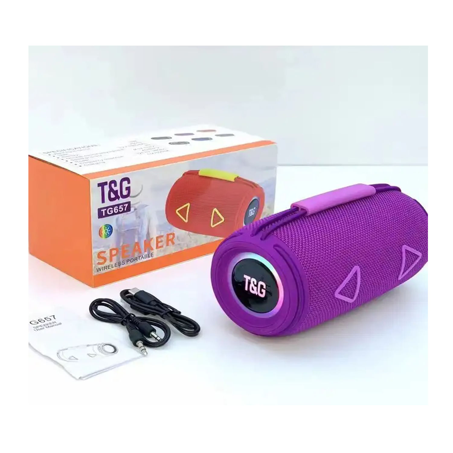 Parlante TG TG-657 portátil Bluetooth USB IluminaciónRGB Color Morado