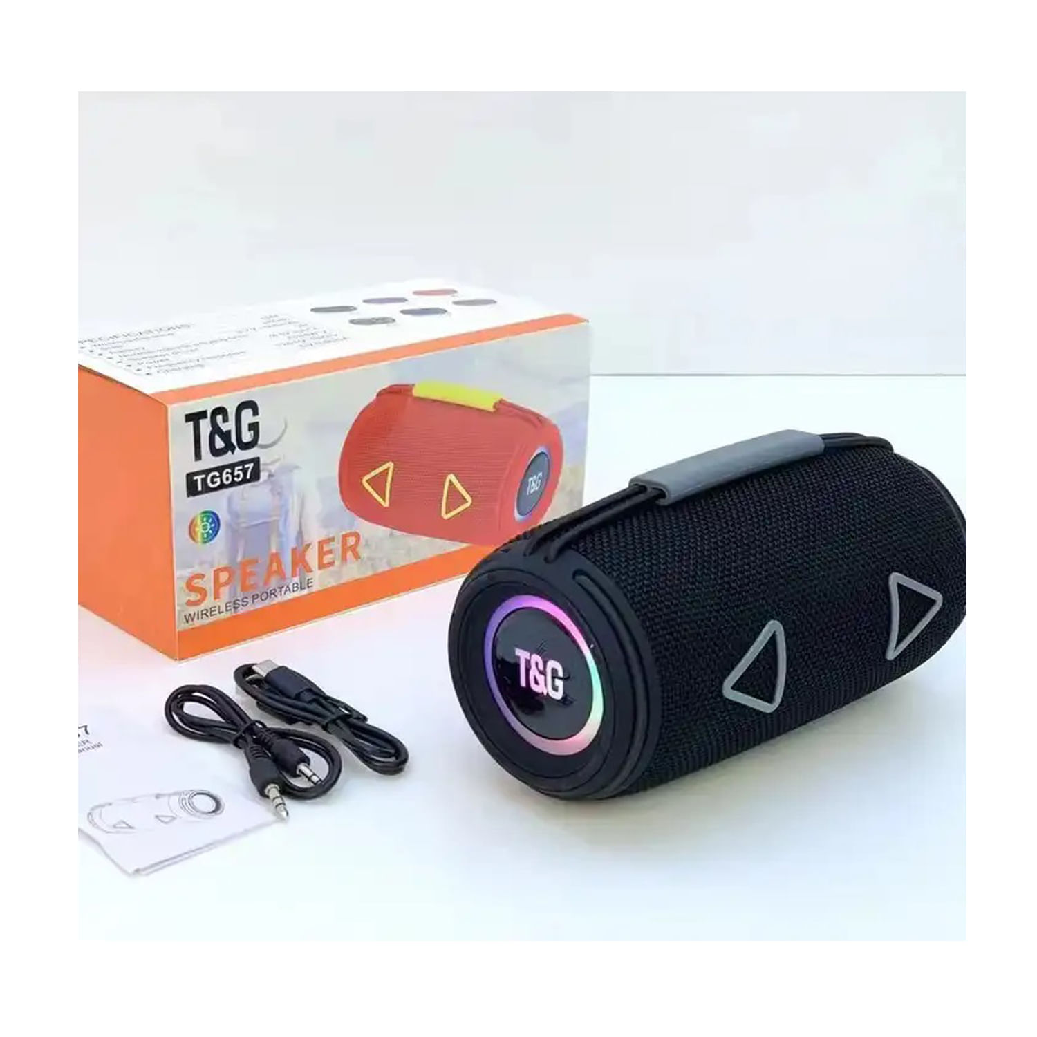 Parlante TG TG-657 portátil Bluetooth USB iluminaciónRGB color negro