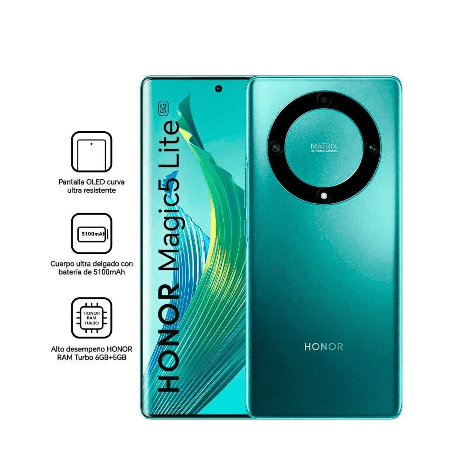 Celular Honor Magic5 Lite 6.67" 8GB RAM 256GB Green Esmerald