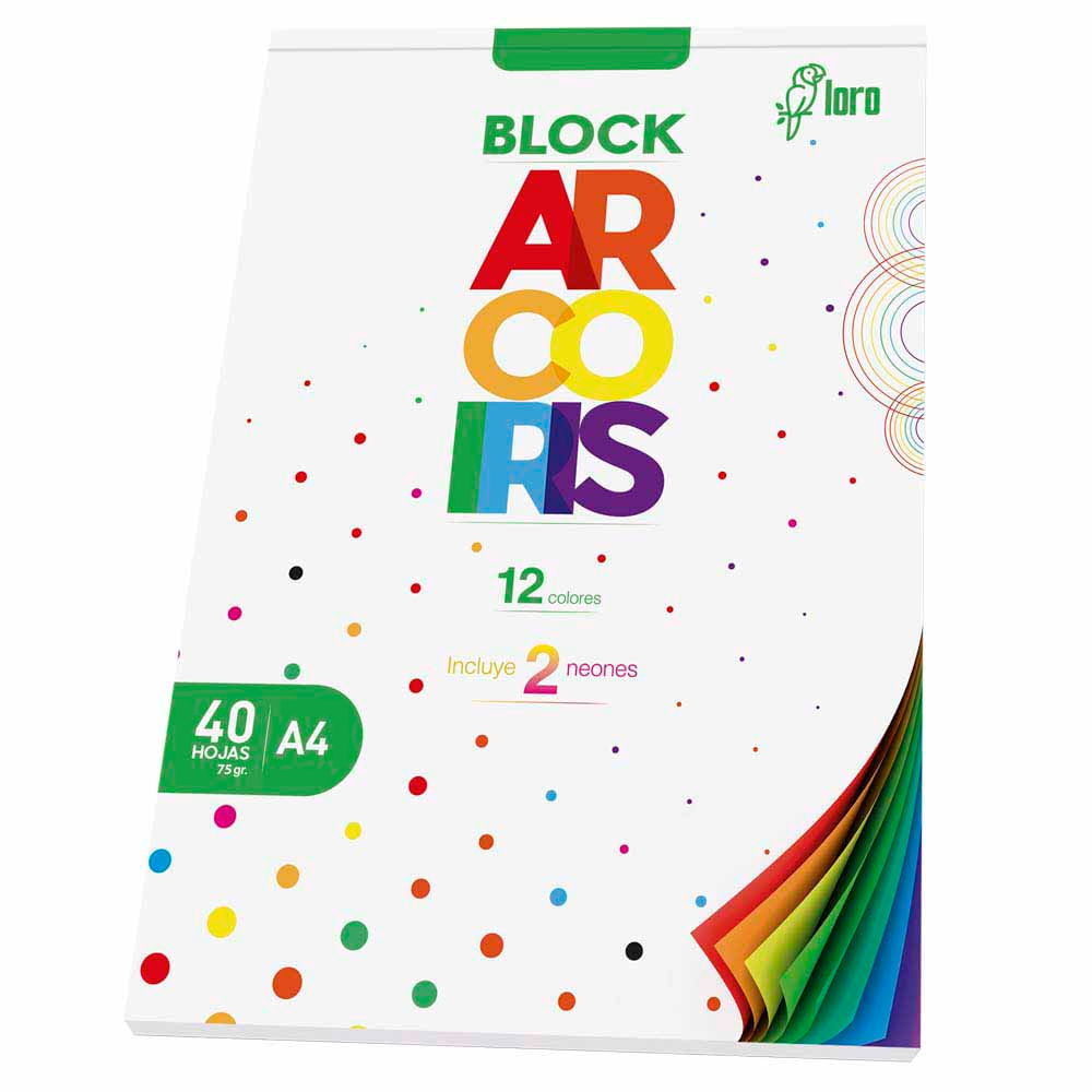 Block LORO Arcoíris A4 40hj 12 Colores