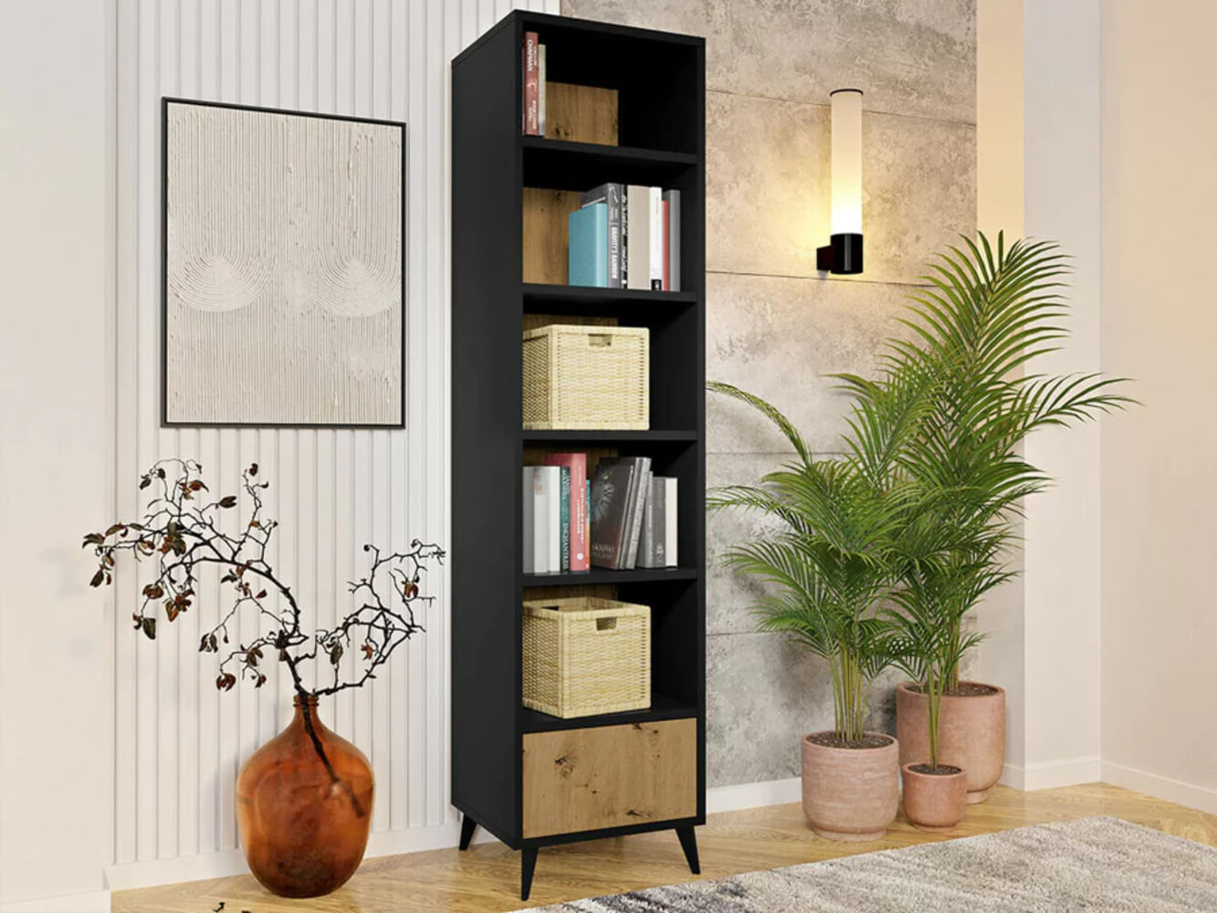 Librero Estante Frankie color Negro 1 cajón TU MESITA