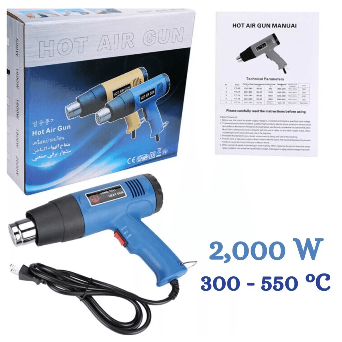 Pistola de Calor Aire Caliente 550c Y 2000 Watts Industrial