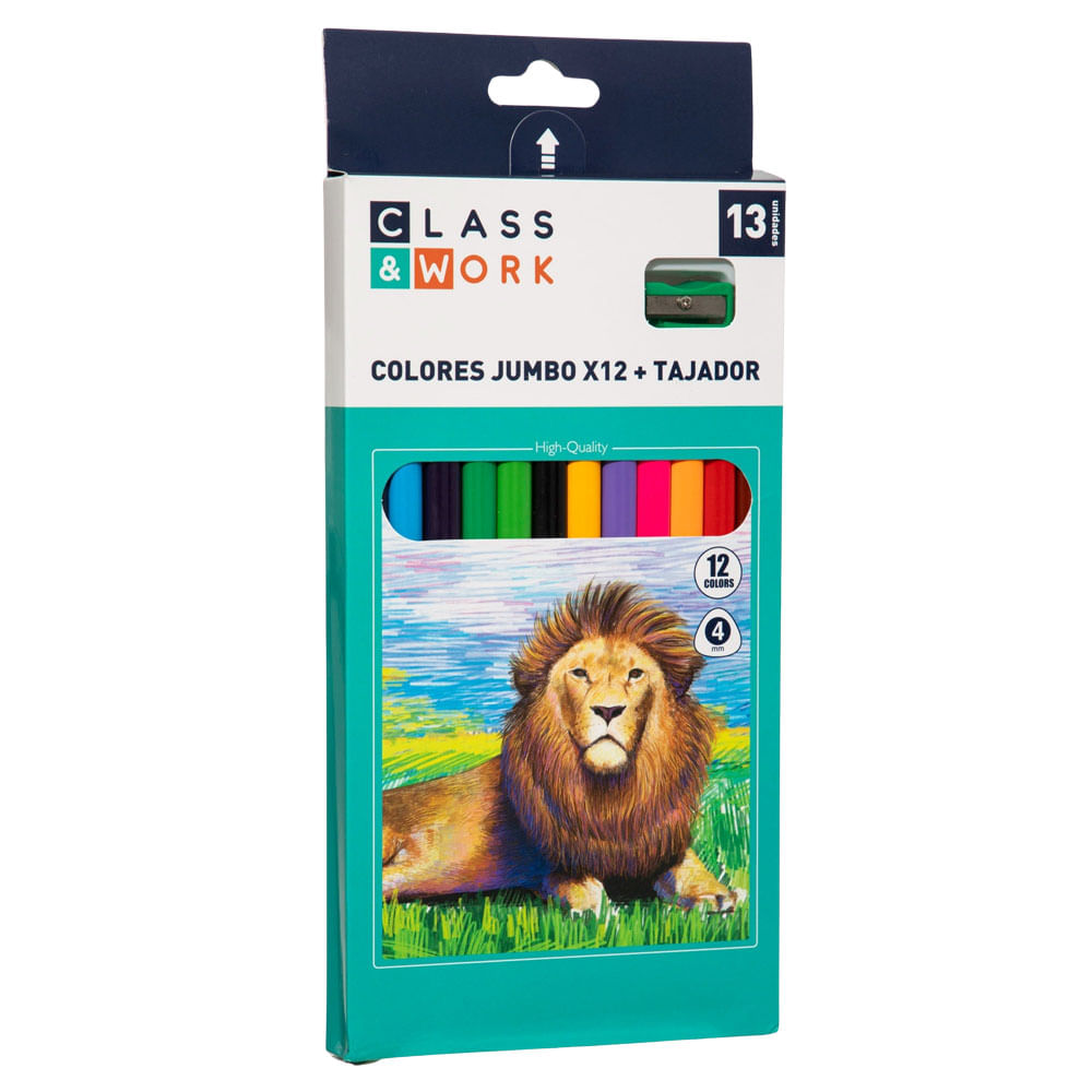 Colores Jumbo CLASS&WORK Paquete 12un + Tajador