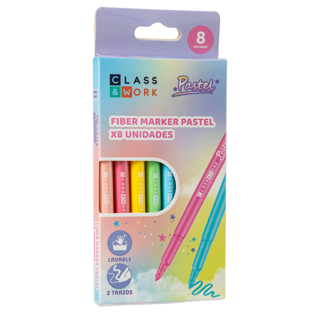 Marcador CLASS&WORK Fiber Pastel Paquete 8un