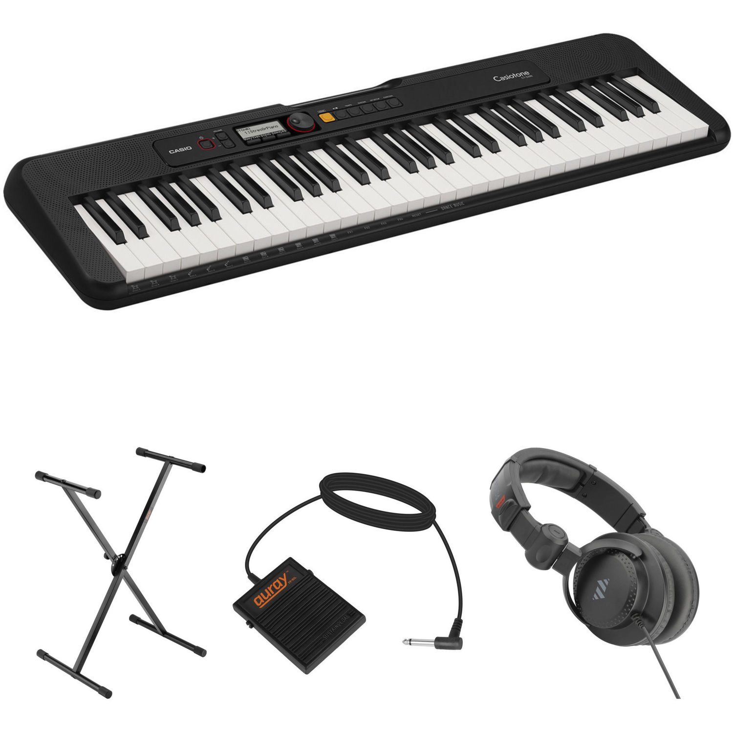 Teclado Portátil Casio Ct S200 de 61 Teclas Kit de Valor con Soporte Pedal Y Auriculares Negro