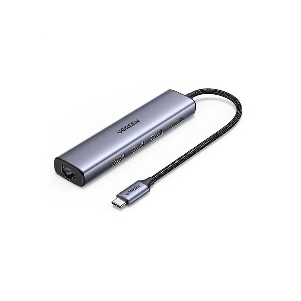 Adaptador UGREEN Hub USB-C 5 en 1, USB C, 3*USB 3.0 5Gbps, HDMI y RJ45