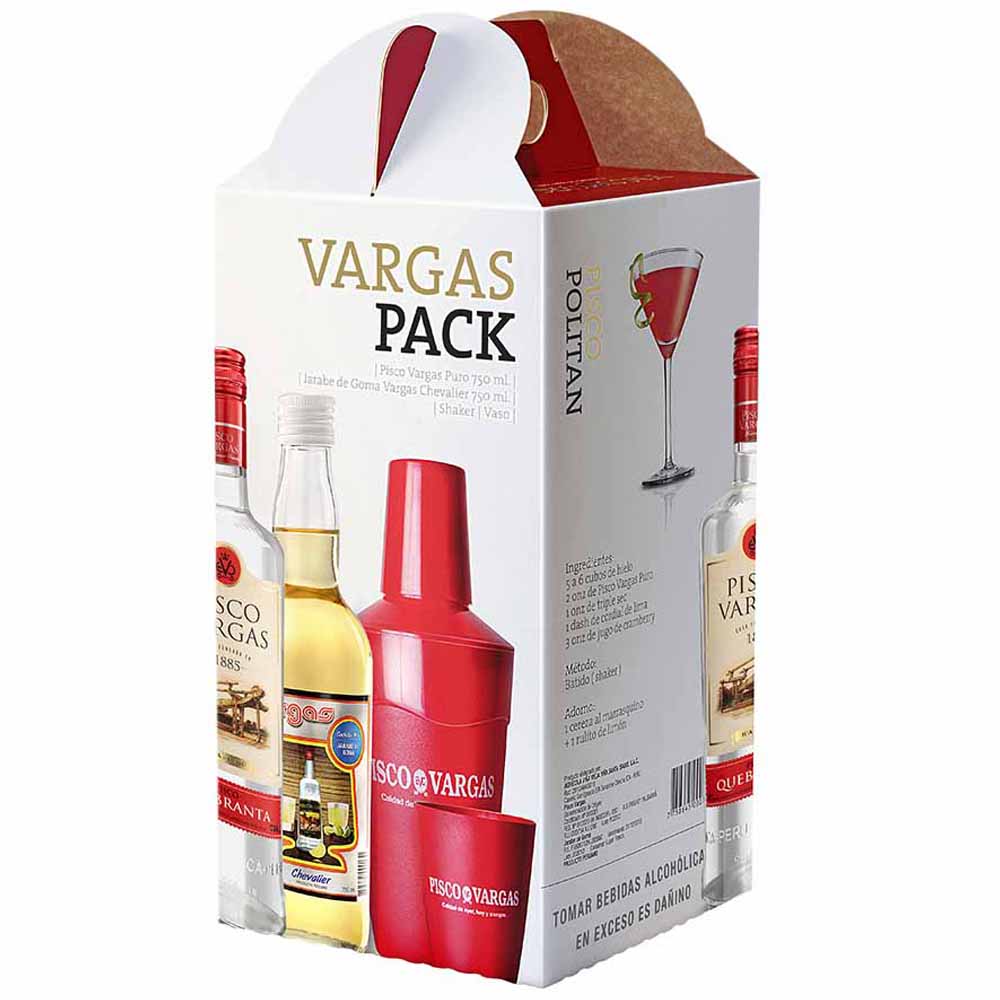 Pack Pisco VARGAS Pisco Quebranta Botella 750ml + Jarabe de Goma + Vaso + Shaker