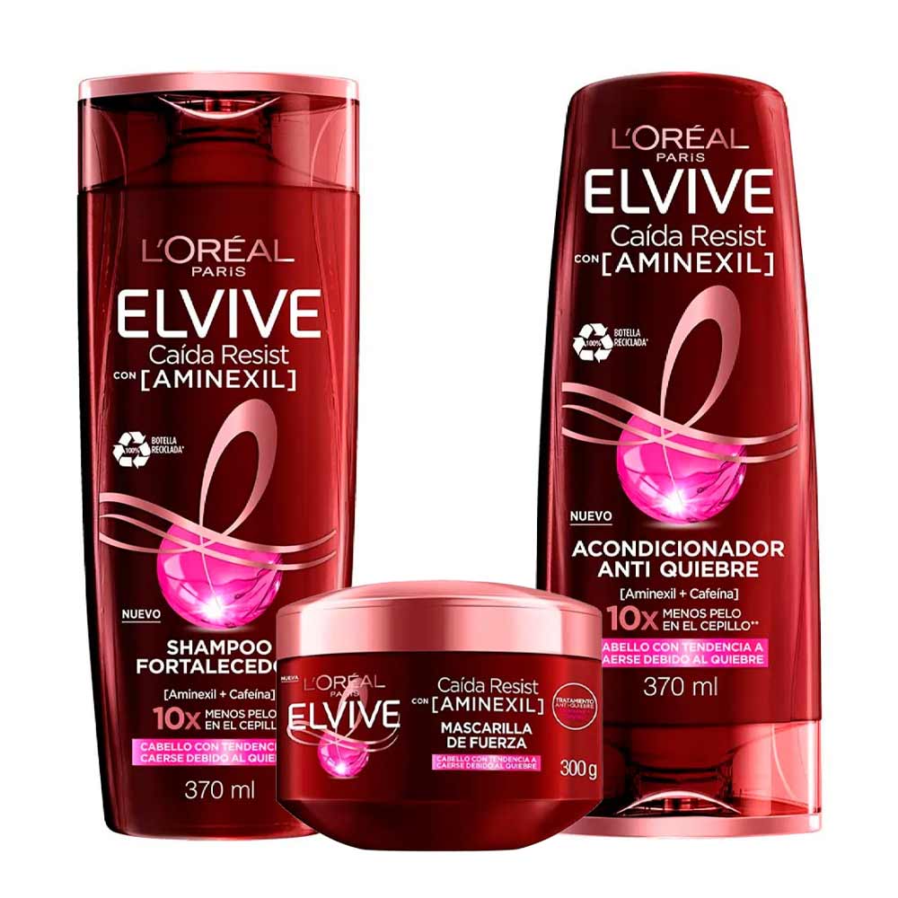 Pack ELVIVE Anti-Caída Aminexil Shampoo 370ml + Acondicionador 370ml + Crema Tratamiento 300ml