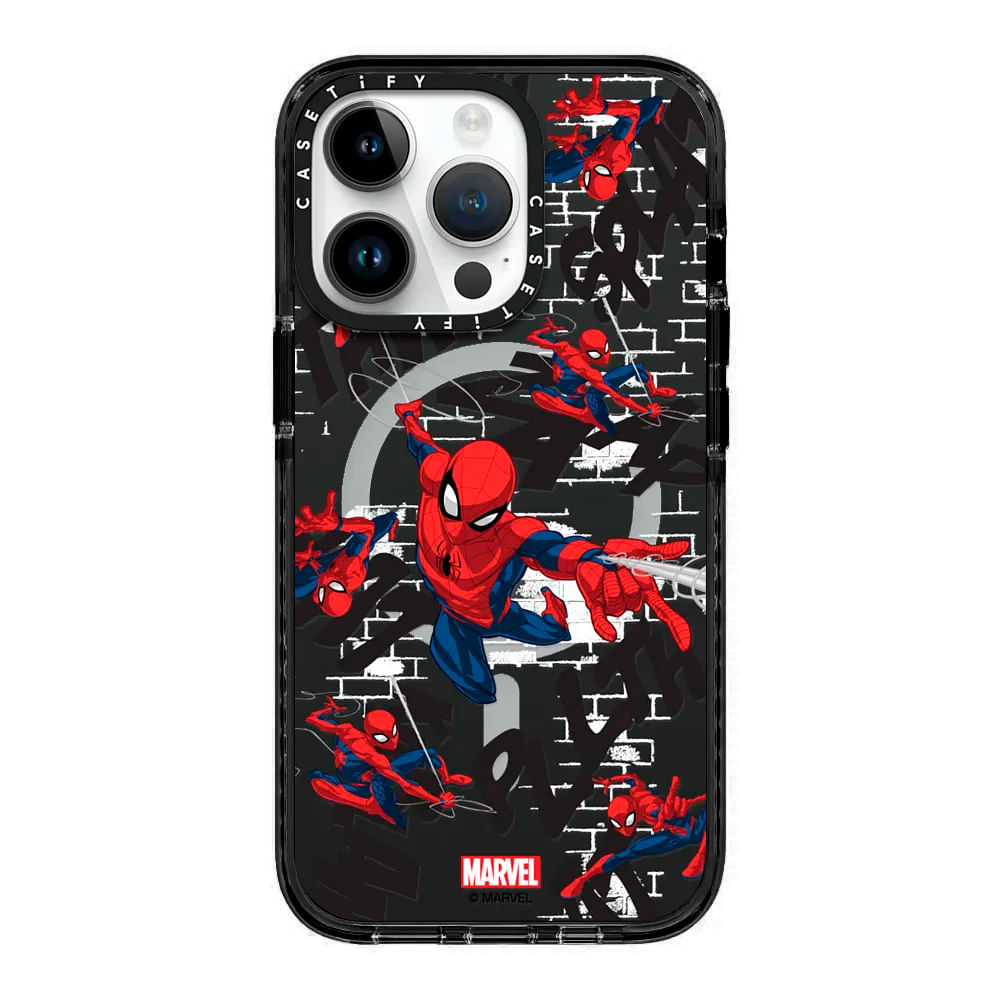 MagSafe Case ScreenShop Para iPhone 15 Spider-Man in Action Negro Transparente Casetify