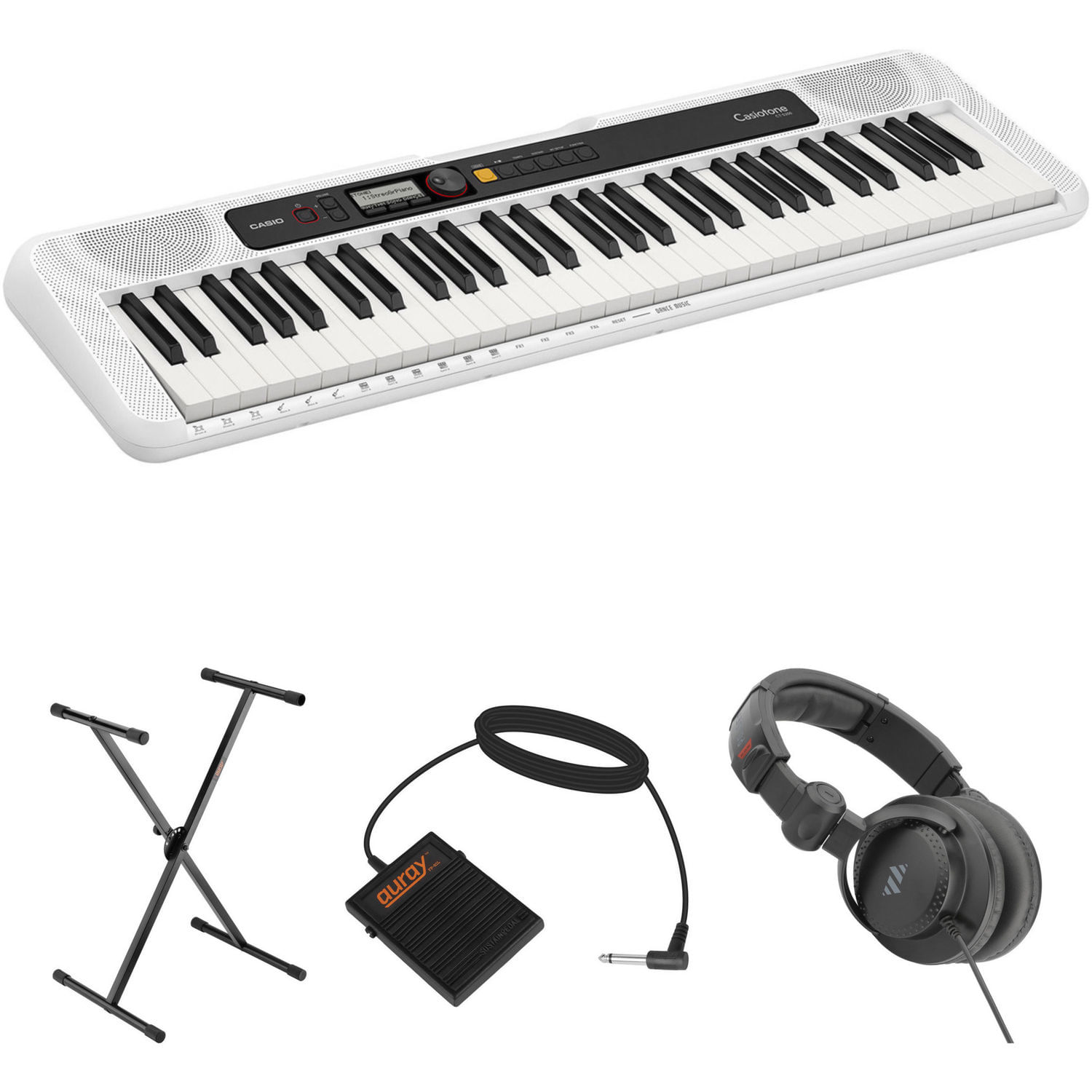 Teclado Portátil Casio Ct S200 de 61 Teclas Kit de Valor con Soporte Pedal Y Auriculares Blanco