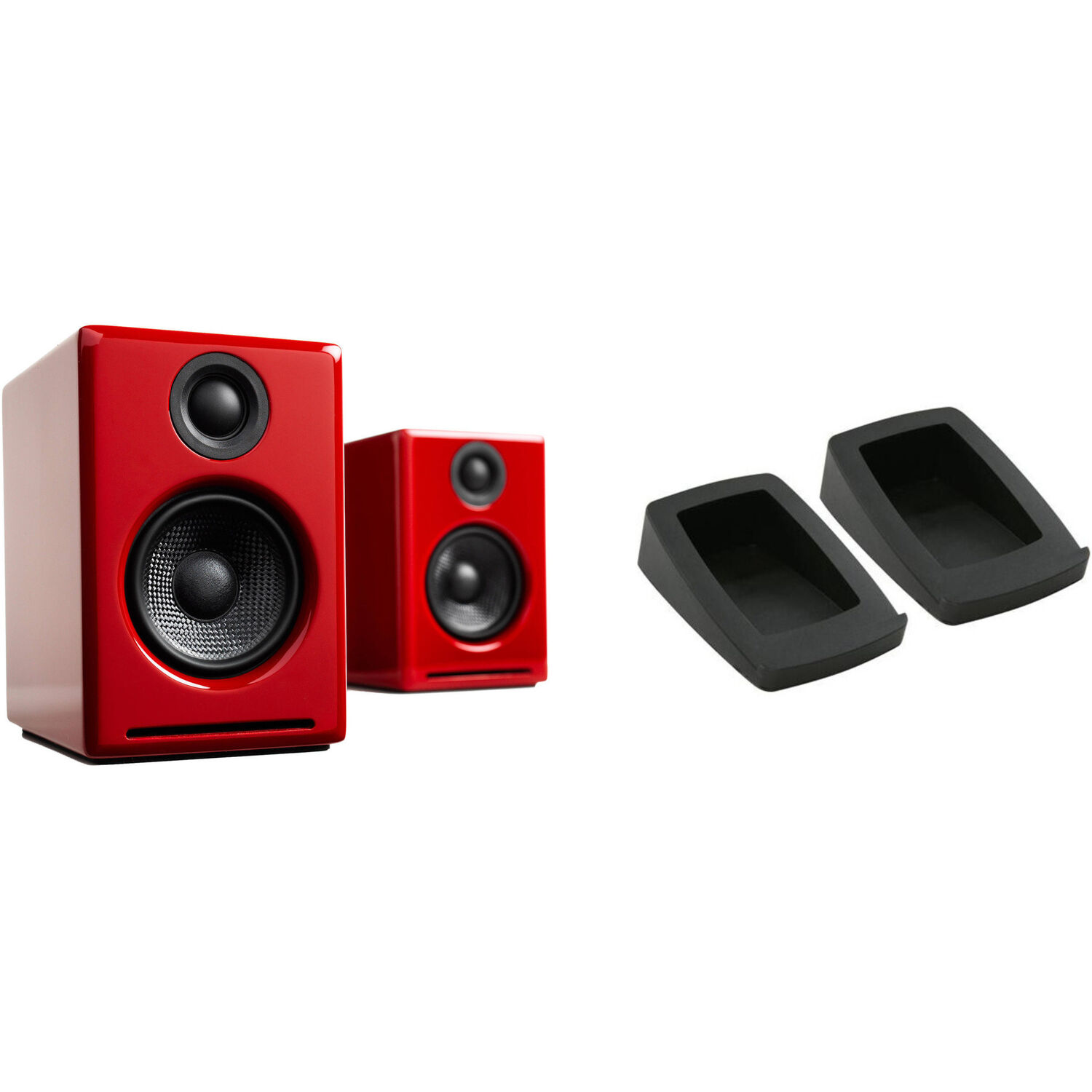 Par de Altavoces Inalámbricos Bluetooth Audioengine A2+ con Soportes de Escritorio Ds1 Rojo de Alto
