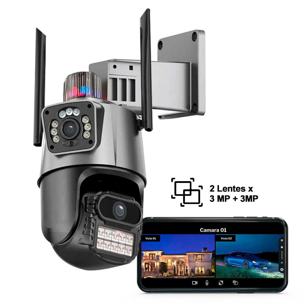 Cámara de seguridad 6MP Wifi Doble Lente 360 PTZ Alarma Sensor de movimiento AI Visión nocturna