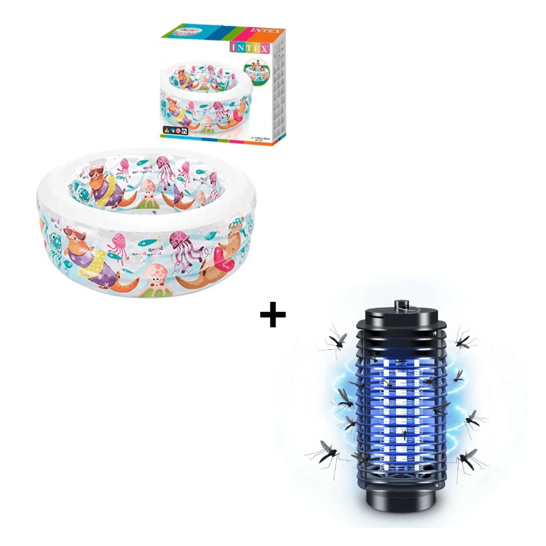 Combo Piscina Inflable Intex Diseño Acuario + Lampara Mata Insectos Eléctrico