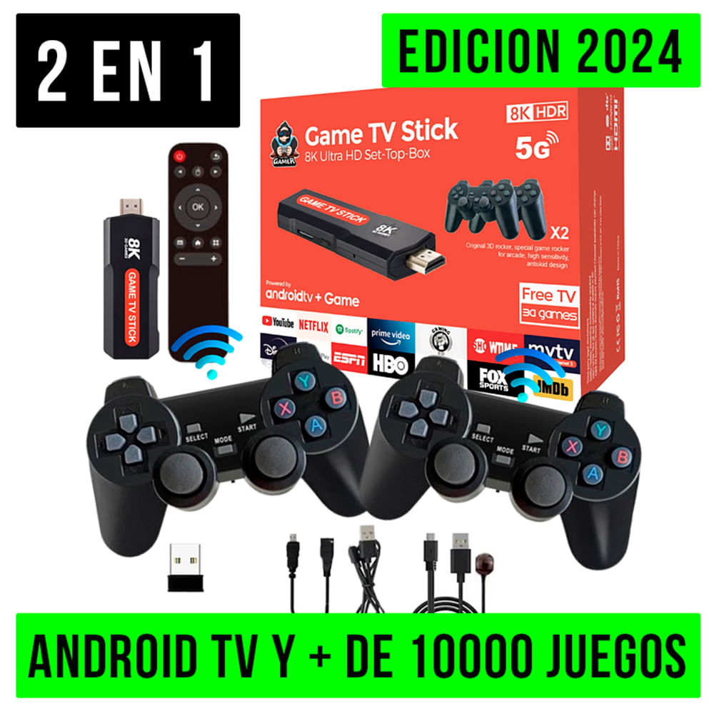 Android TV + Game Stick con 10000 Juegos y Mandos Inalambricos