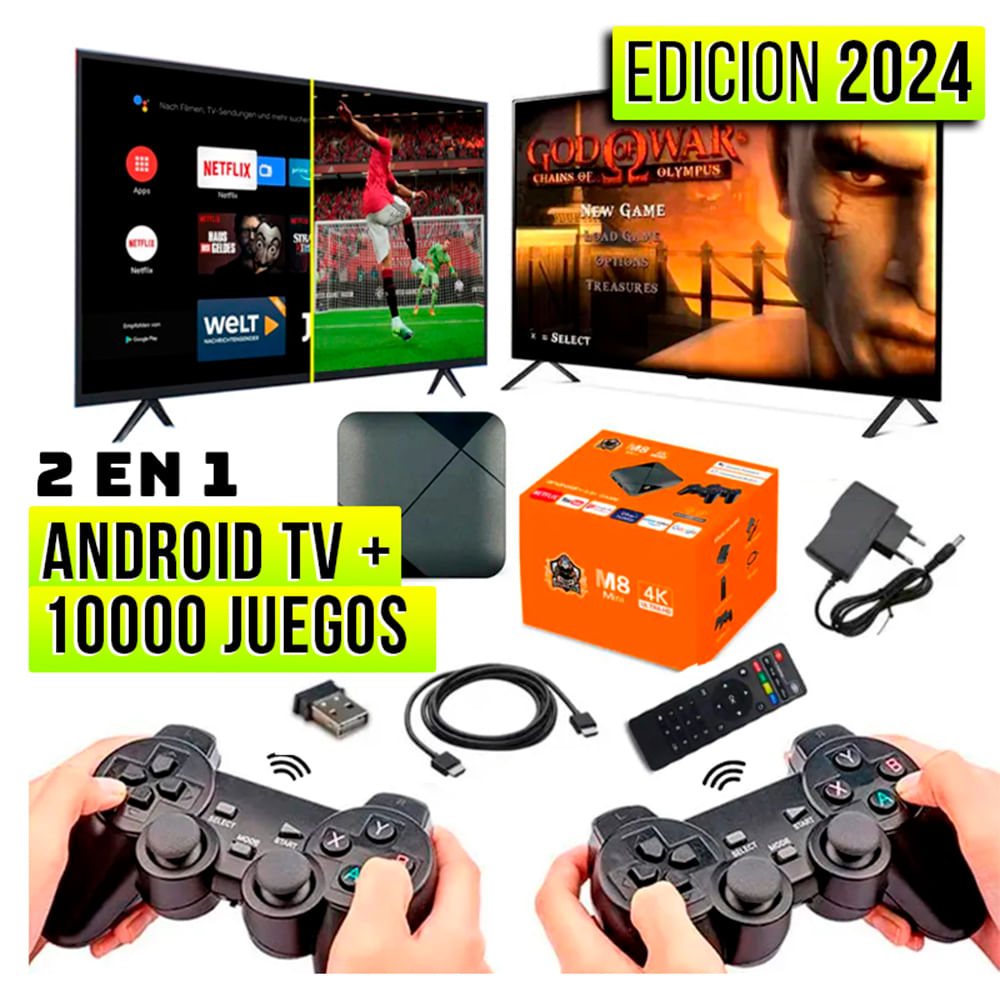 Combo Android TV + Game Stick 10000 Juegos Mandos Inalambrico Netflix Magis